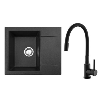 Évier de cuisine ALVEUS SETA23197 CADIT 59x50 cm + robinet avec bras flexible MINTAS 34 cm granit/noir mat