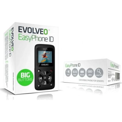 Evolveo - EasyPhone ID téléphone mobile pour seniors, noir