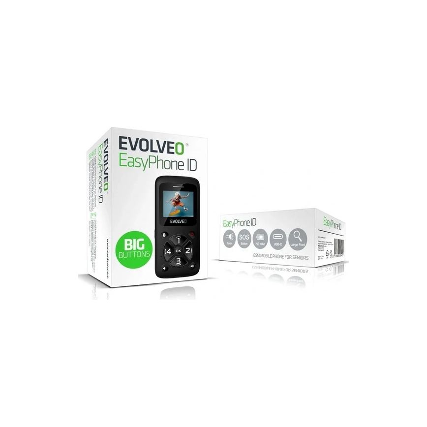 Evolveo - EasyPhone ID téléphone mobile pour seniors, noir