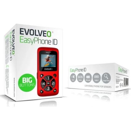 Evolveo - EasyPhone ID, téléphone mobile pour seniors, rouge