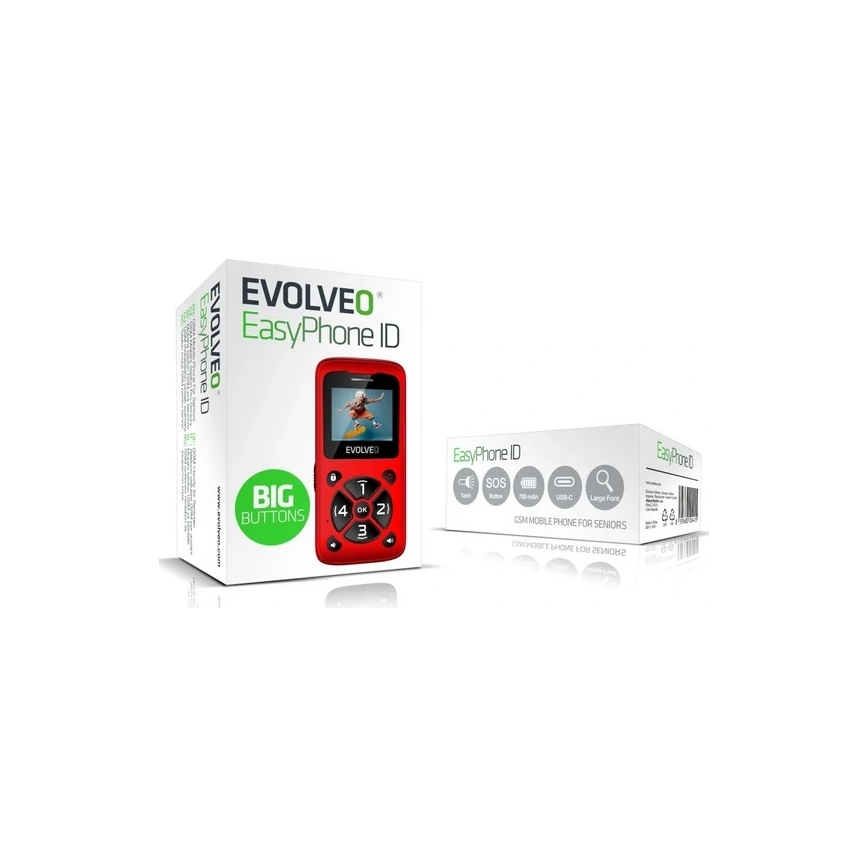 Evolveo - EasyPhone ID, téléphone mobile pour seniors, rouge