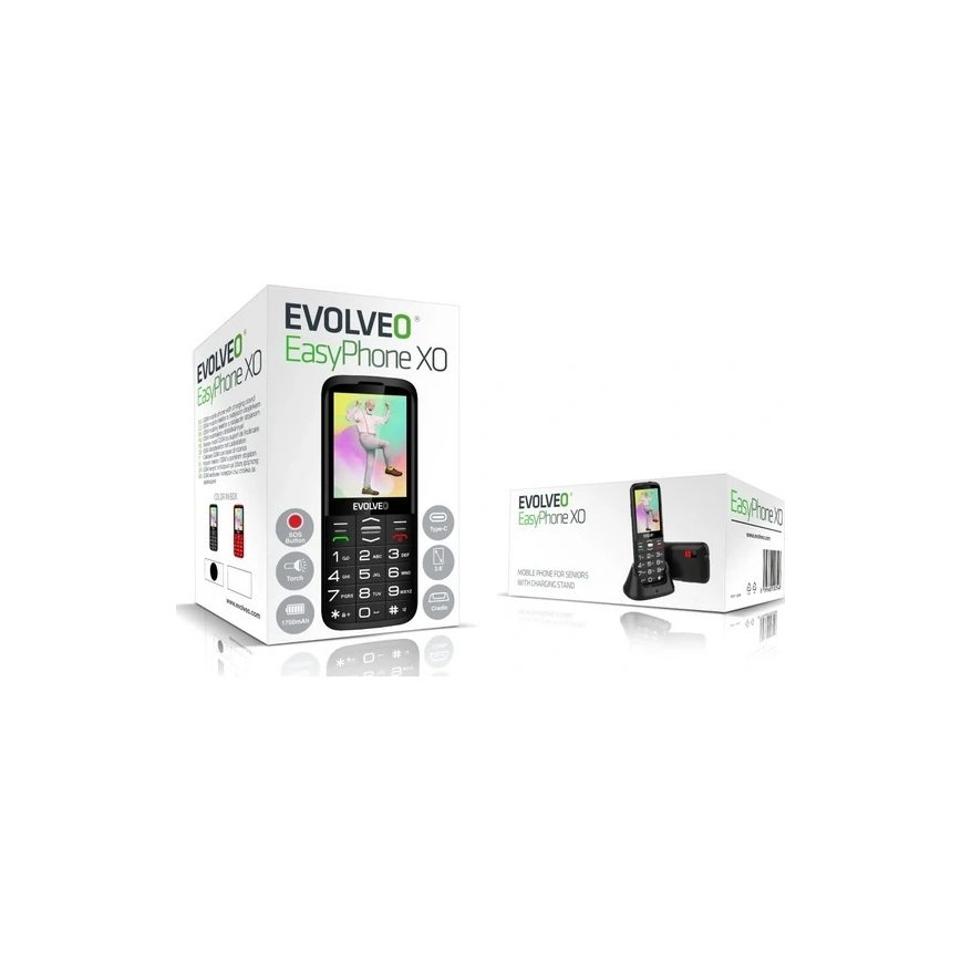 Evolveo - EasyPhone XO, téléphone mobile pour seniors, noir