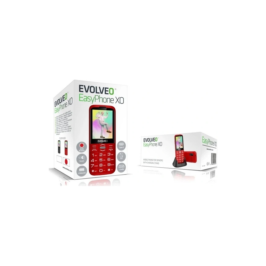 Evolveo - EasyPhone XO, téléphone mobile pour seniors, rouge