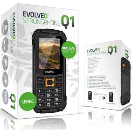 Evolveo-StrongPhone Q1, téléphone étanche double SIM, noir et orange