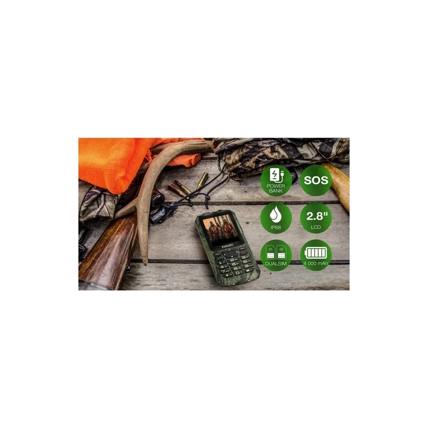 Evolveo - StrongPhone Z6 téléphone étanche Double SIM en camouflage de chasse