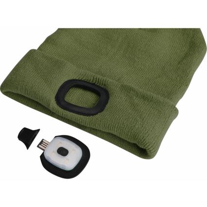 Extol - Bonnet à lampe frontale rechargeable USB 300 mAh, vert, taille unique