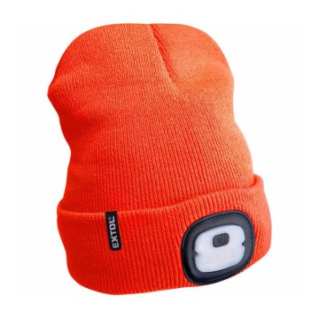 Extol - Bonnet avec frontale intégrée et batterie 250 mAh rechargeable par USB, orange néon, taille unique