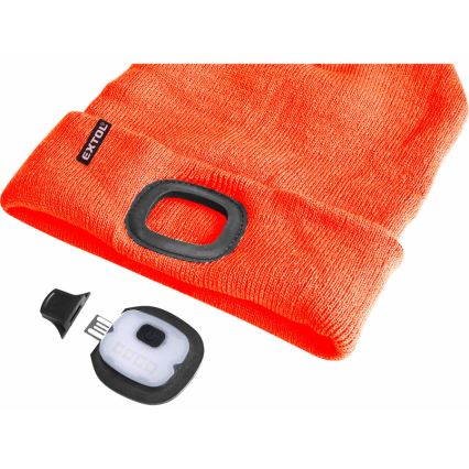 Extol - Bonnet avec frontale intégrée et batterie 250 mAh rechargeable par USB, orange néon, taille unique