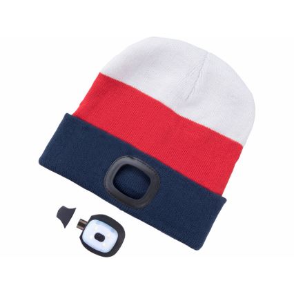 Extol - Bonnet avec lampe frontale et recharge USB 300 mAh, blanc/rouge/bleu, taille unique
