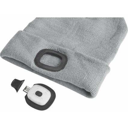 Extol - Bonnet avec lampe frontale intégrée, batterie rechargeable USB 300 mAh, gris, taille unique