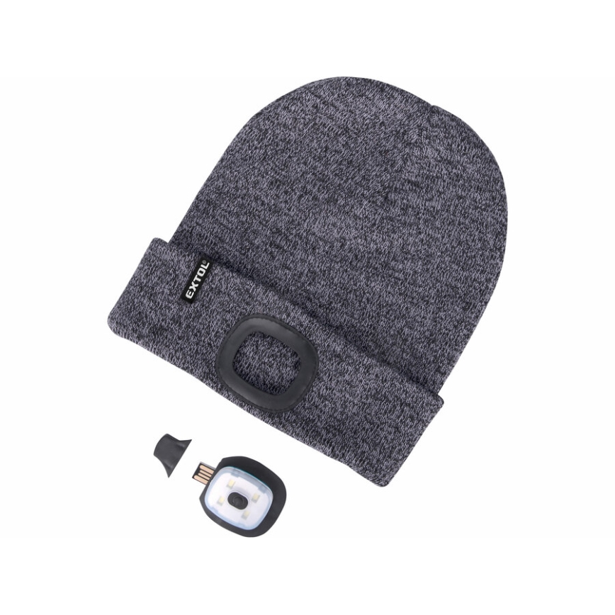 Extol - Bonnet avec lampe frontale intégrée et recharge USB 300 mAh, gris, taille unique