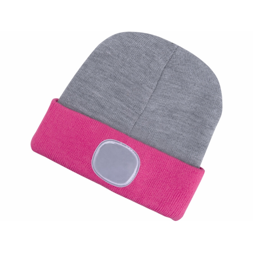 Extol - Bonnet avec lampe frontale intégrée, rechargeable par USB (300 mAh), gris/rose, taille unique