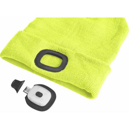 Extol - Bonnet avec lampe frontale rechargeable par USB 300 mAh, jaune fluo, taille unique