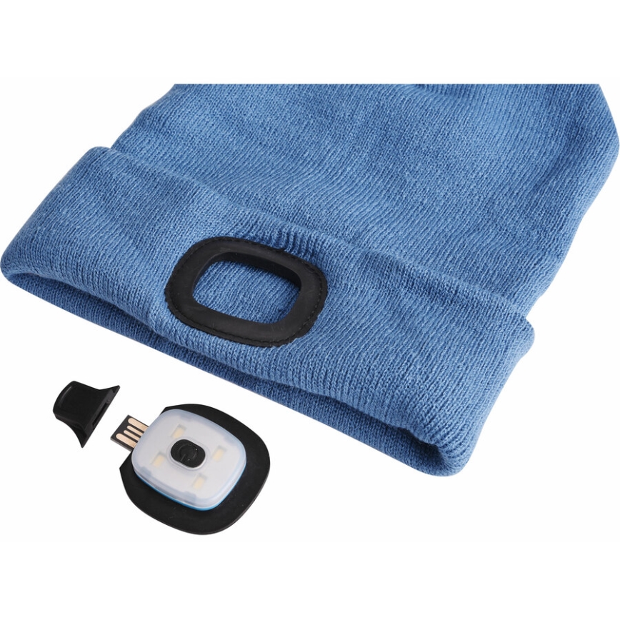 Extol - Bonnet avec lampe frontale rechargeable par USB (batterie 300 mAh), bleu, taille unique