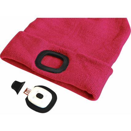 Extol - Bonnet avec lampe frontale rechargeable par USB (batterie 300 mAh), rose, taille unique
