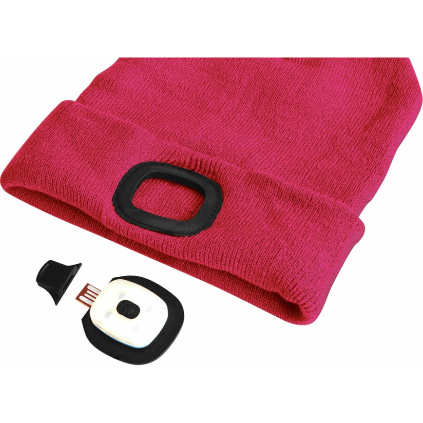 Extol - Bonnet avec lampe frontale rechargeable par USB (batterie 300 mAh), rose, taille unique