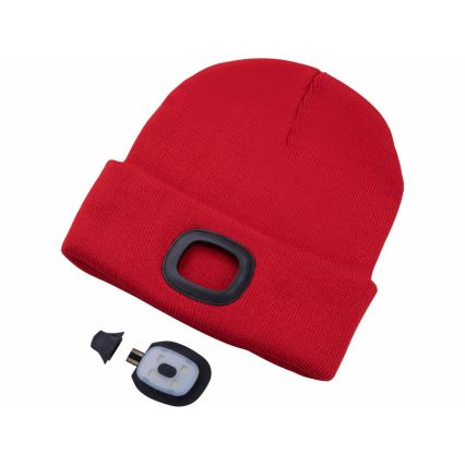 Extol - Bonnet avec lampe frontale rechargeable par USB (batterie 300 mAh), rouge, taille unique