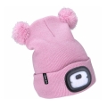Extol - Bonnet pour enfant avec lampe frontale rechargeable par USB (250 mAh), rose à pompons