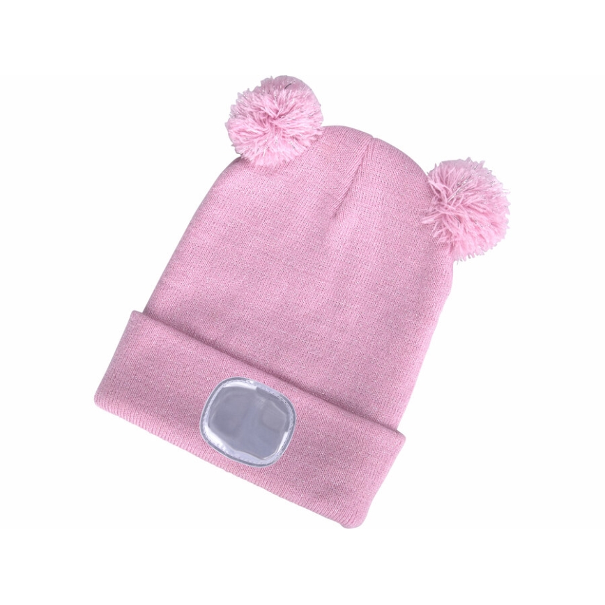 Extol - Bonnet pour enfant avec lampe frontale rechargeable par USB (250 mAh), rose à pompons