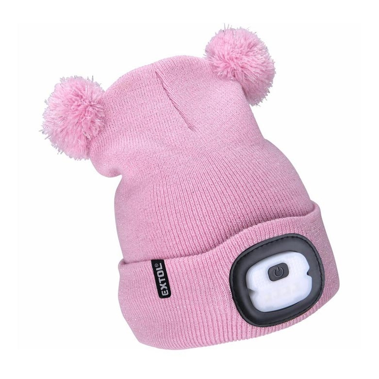 Extol - Chapeau avec lampe frontale et chargeur USB 250 mAh rose avec  pompons taille enfants