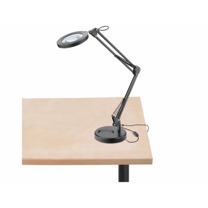 Extol - Lampe de table LED à intensité variable avec loupe LED/8W/5V 2900/4500/7500K noir