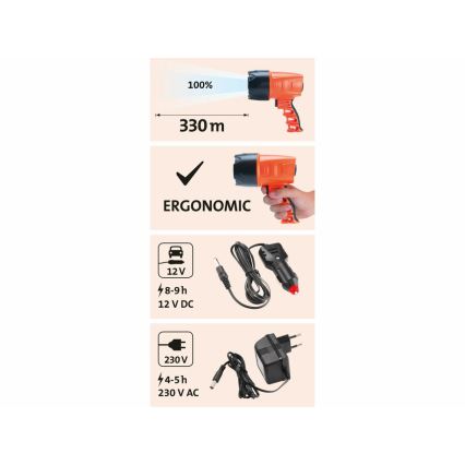 Extol - Lampe torche LED/3W/1500 mAh/3,7V IPX4 orange/noire