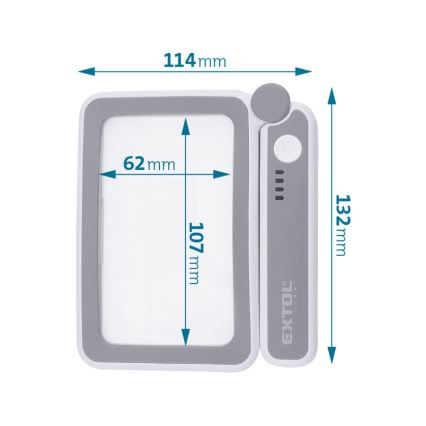 Extol - Loupe pliable rechargeable à éclairage LED à intensité réglable, 650 mAh, blanc/gris