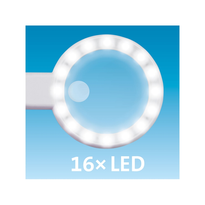 Extol - Loupe rechargeable à éclairage LED dimmable / 650 mAh / blanc/gris