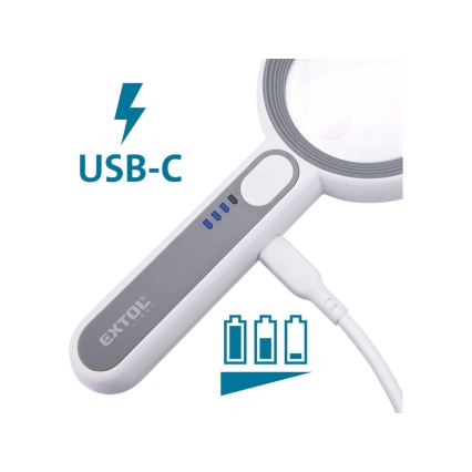 Extol - Loupe rechargeable à éclairage LED dimmable / 650 mAh / blanc/gris
