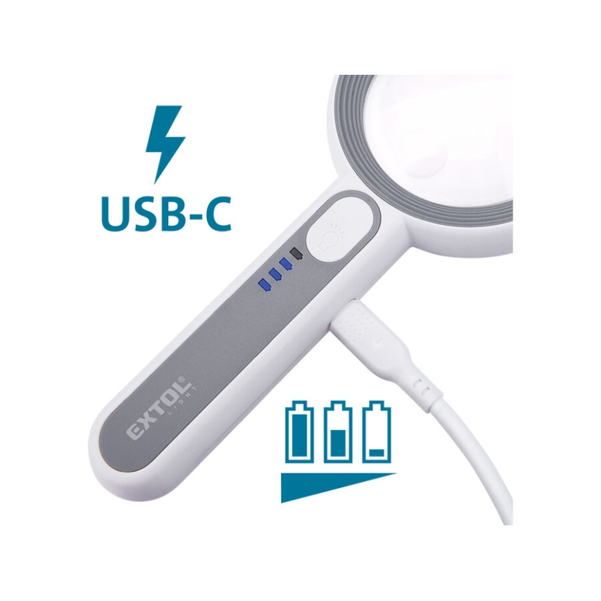 Extol - Loupe rechargeable à éclairage LED dimmable / 650 mAh / blanc/gris