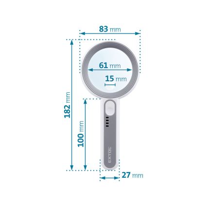 Extol - Loupe rechargeable à éclairage LED dimmable / 650 mAh / blanc/gris