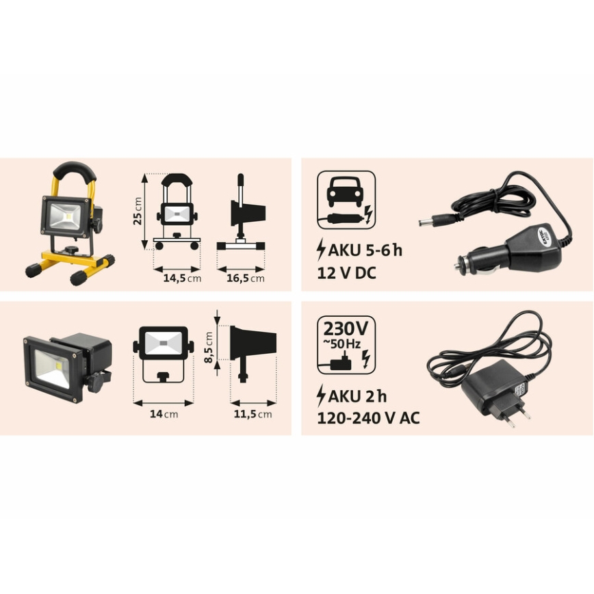 Extol - Projecteur rechargeable LED/10W/3600 mAh/8,4V IP65
