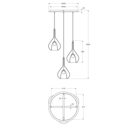 Fabas Luce 3481-47-297 - Suspension filaire LILA 3xE27/40W/230V doré/gris/transparent