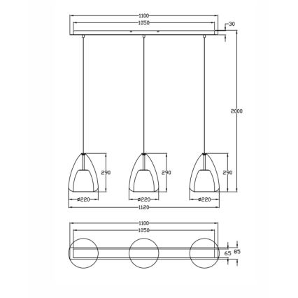 Fabas Luce 3673-48-125 - Suspension filaire BRITTON 3xE27/40W/230V doré