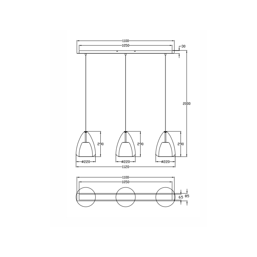 Fabas Luce 3673-48-125 - Suspension filaire BRITTON 3xE27/40W/230V doré