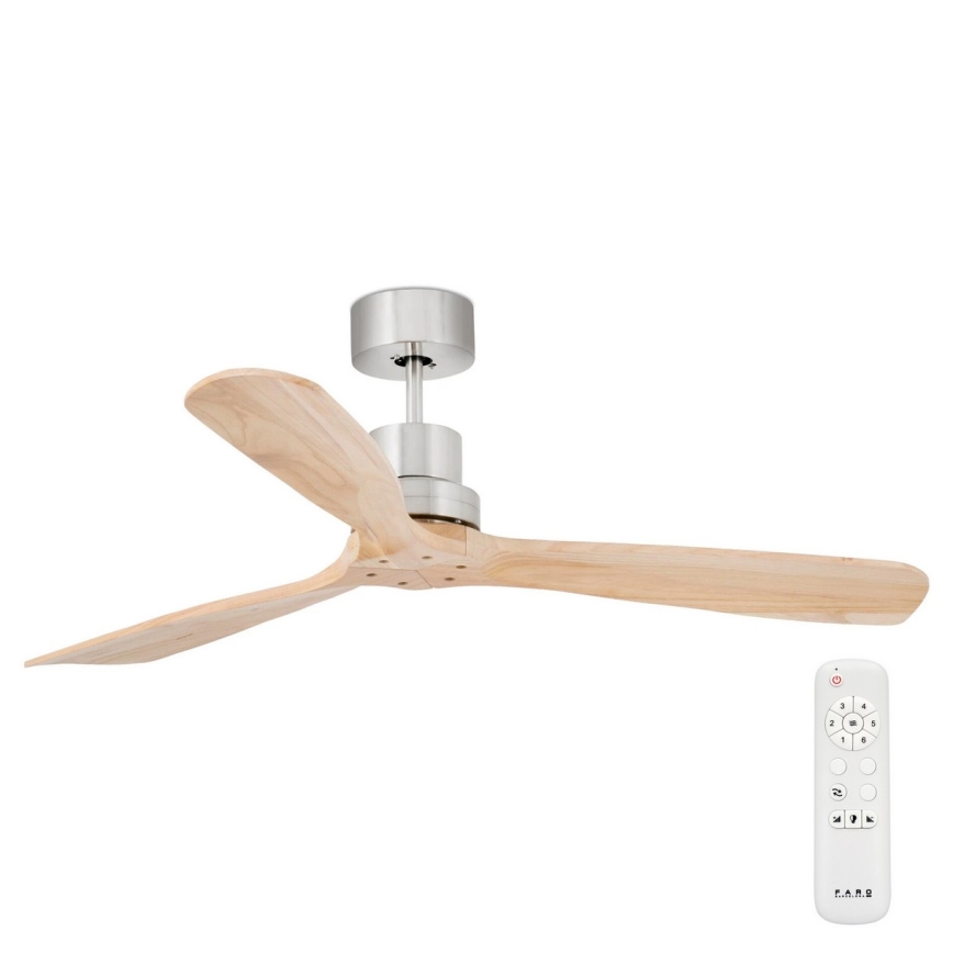 FARO 33373DC - Ventilateur de plafond LANTAU bois/chrome mat d. 132 cm + télécommande