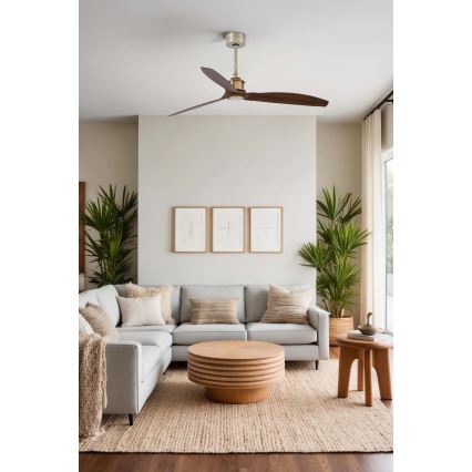 FARO 33398WT - Ventilateur de plafond JUST FAN M Ø 128 cm marron/laiton Wi‑Fi Tuya + télécommande