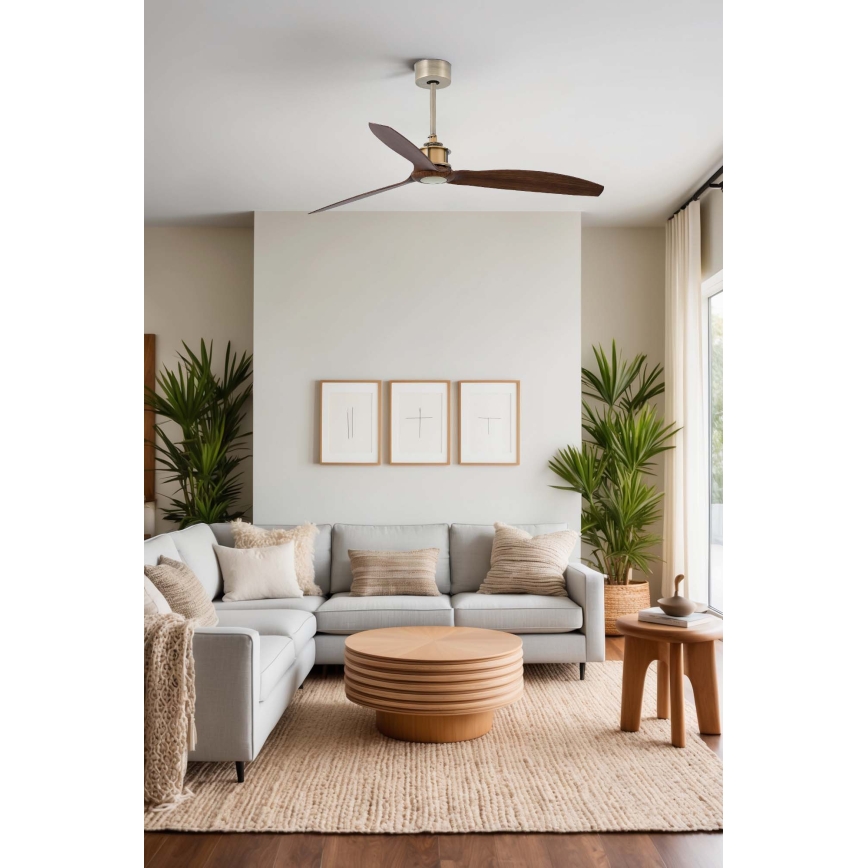 FARO 33398WT - Ventilateur de plafond JUST FAN M Ø 128 cm marron/laiton Wi‑Fi Tuya + télécommande