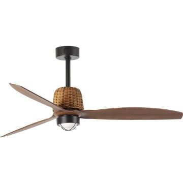 FARO 33435WT1N - Ventilateur de plafond LED dimmable WEAVER M LED/16W/230V Ø 128 cm marron/noir Wi‑Fi Tuya + télécommande
