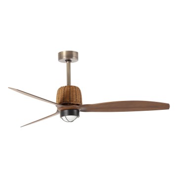 FARO 33436WT1N - Ventilateur de plafond LED dimmable WEAVER M LED/16W/230V Ø 128 cm marron/laiton Wi-Fi Tuya + télécommande