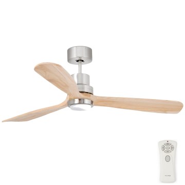 FARO 33560DC - Ventilateur de plafond LANTAU LED/15W/230V bois/chrome d.132 + télécommande