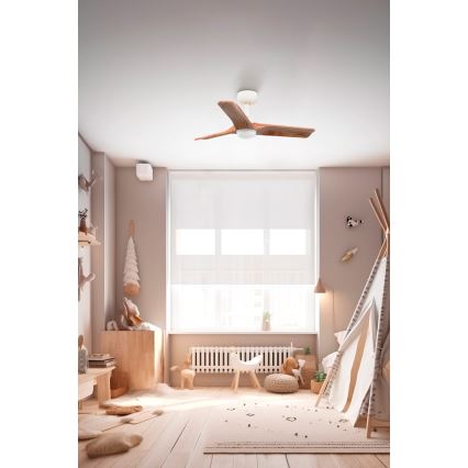 FARO 33805-1TW - Ventilateur de plafond à LED dimmable HEYWOOD S LED/10W/230V/2700/3000/4000K bois/blanc, diamètre 90 cm + télécommande
