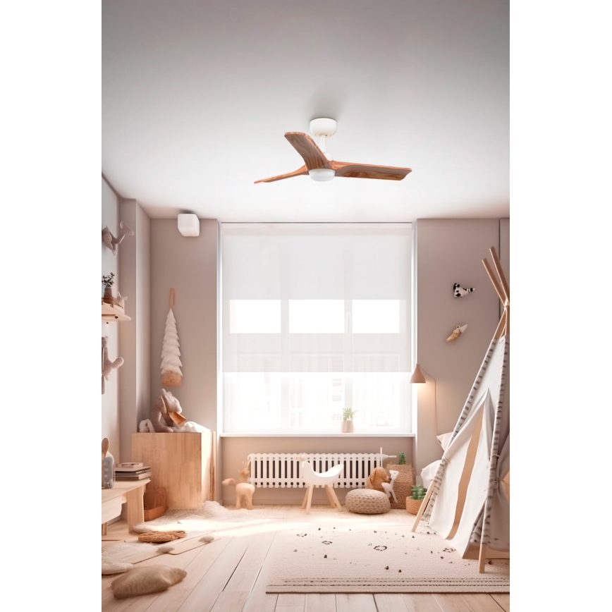 FARO 33805-1TW - Ventilateur de plafond à LED dimmable HEYWOOD S LED/10W/230V/2700/3000/4000K bois/blanc, diamètre 90 cm + télécommande