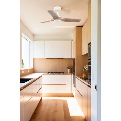 FARO 33805WT-1TW - Ventilateur de plafond LED dimmable HEYWOOD, LED 10W/230V, 2700/3000/4000K, finition bois/blanc, Ø 90 cm, Wi-Fi Tuya + télécommande