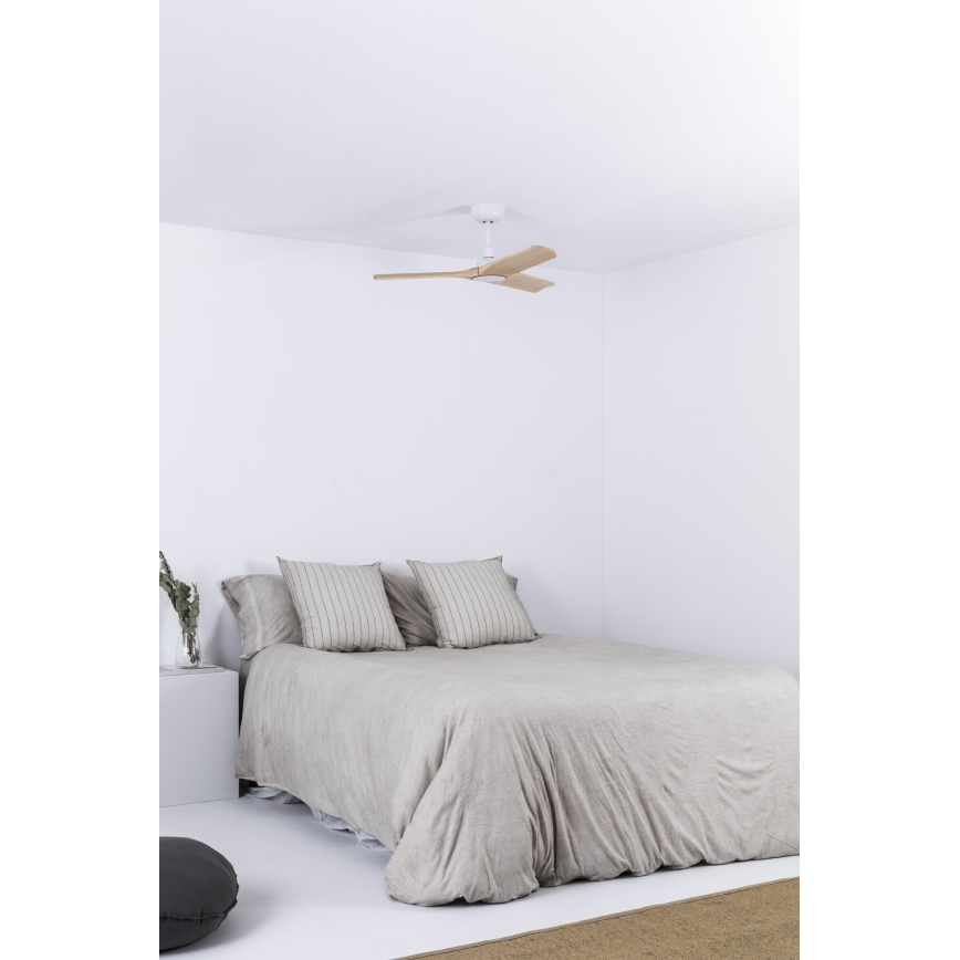 FARO 33805WT - Ventilateur de plafond HEYWOOD S bois/blanc Ø 90 cm Wi-Fi Tuya + télécommande