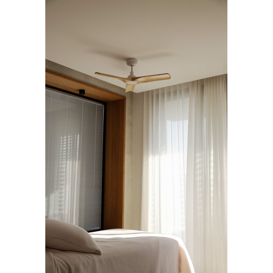 FARO 33805WT - Ventilateur de plafond HEYWOOD S bois/blanc Ø 90 cm Wi-Fi Tuya + télécommande