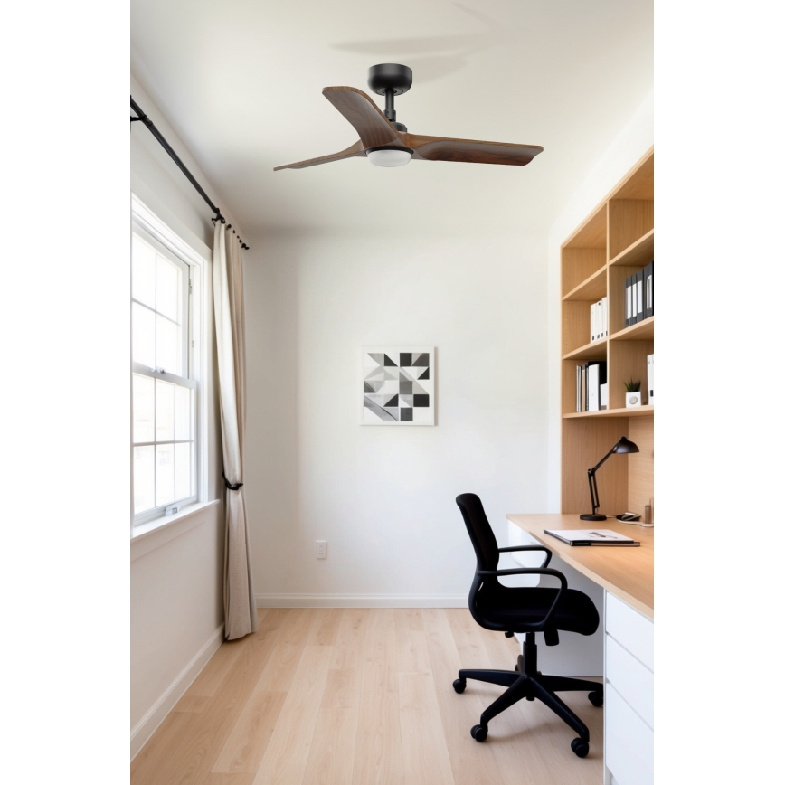 FARO 33806-1TW - Ventilateur de plafond LED dimmable HEYWOOD S LED/10W/230V 2700/3000/4000K bois/noir Ø 90 cm + télécommande