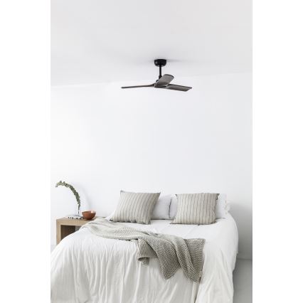 FARO 33806WT - Ventilateur de plafond HEYWOOD S bois/noir Ø 90 cm Wi-Fi Tuya + télécommande