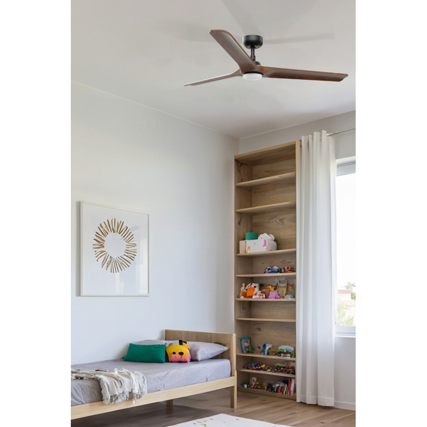 FARO 33809WT1S - Ventilateur de plafond LED dimmable HEYWOOD L LED/10W/230V 2700/3000/4000K Ø 132 cm bois/noir Wi‑Fi Tuya + télécommande