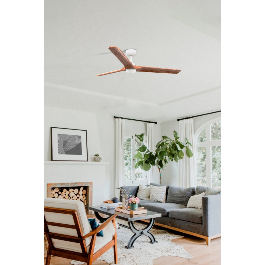 FARO 33810-1TW - Ventilateur de plafond LED à intensité variable HEYWOOD L LED/10W/230V 2700/3000/4000K bois/blanc Ø 132 cm + télécommande